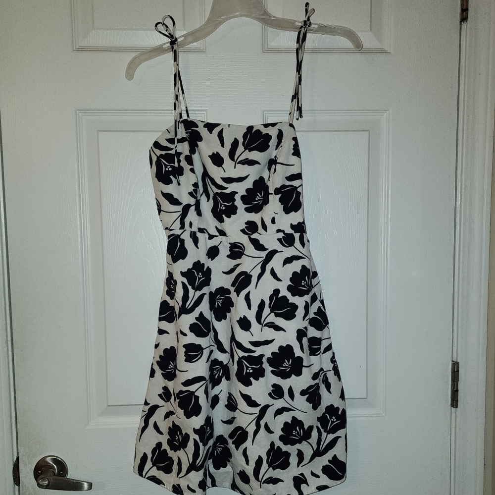 Navy Blue and White Floral Dress